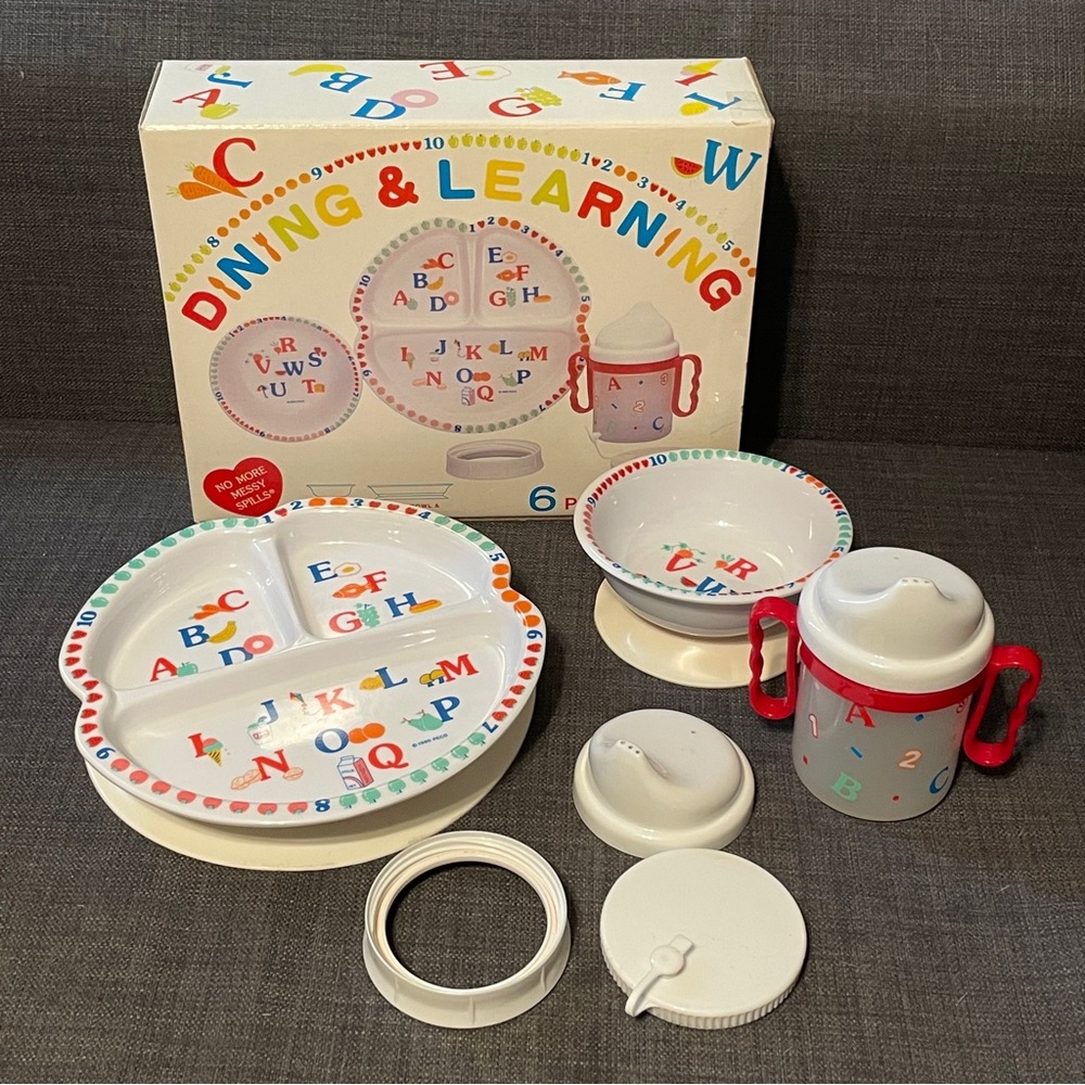 Vintage Dining & Learning Child’s Dishware Set Peco Melamine Ware Complete